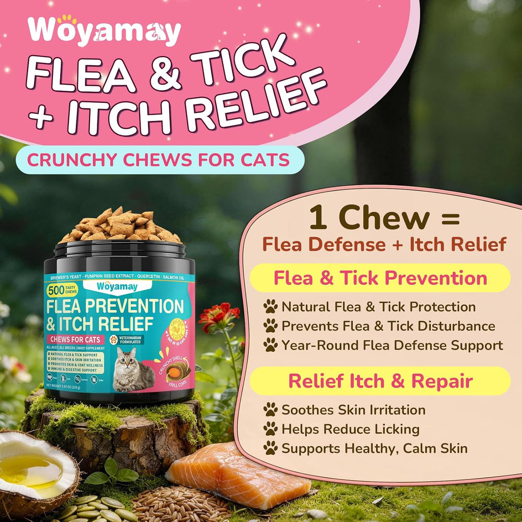 Capstar Woyamay cat itch relief chews dual texture crunchy treats closeup