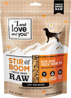 Dog eating rehydrated I And Love And You raw beef food