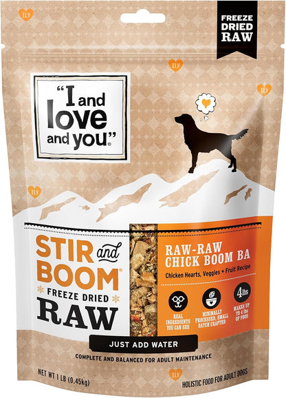 Dog eating rehydrated I And Love And You raw beef food