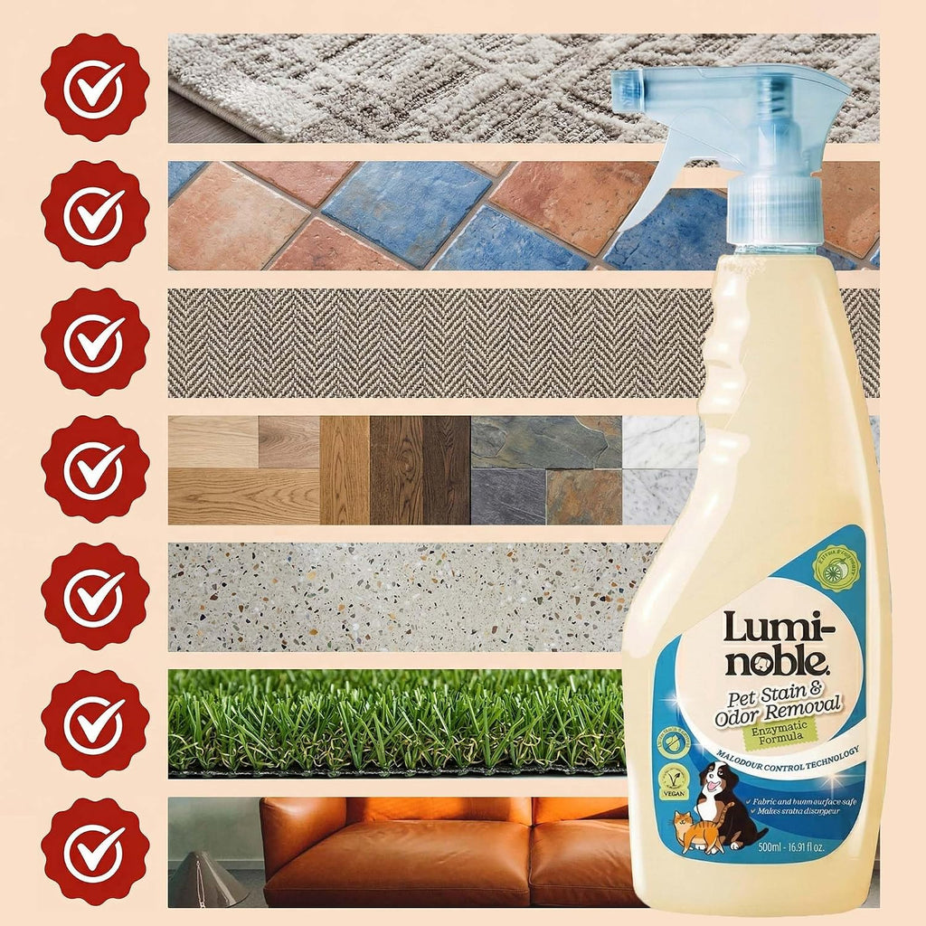 Natural citrus scent enzyme cleaner targeting tough cat pee stains on carpet.