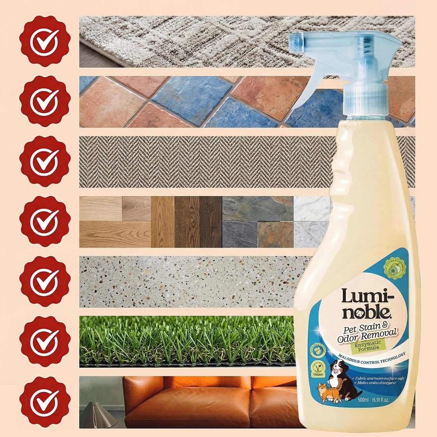 Natural citrus scent enzyme cleaner targeting tough cat pee stains on carpet.