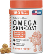Omega 3 Fish Oil for Dogs - 180 Soft Chews for Itch Relief, Shedding & Hot Spots - Skin and Coat Supplement - Salmon Oil, EPA & DHA - Allergy Chews - Made in USA - Chew + Heal - Image 11