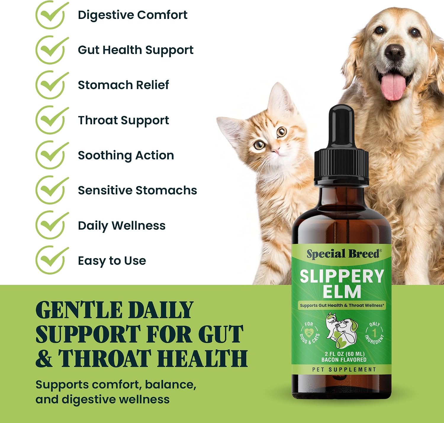 Slippery Elm herbal drops for dogs and cats bottle packaging