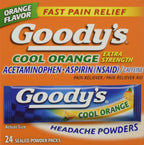 Goody's Extra Strength Headache Powder Cool Orange 3 Pack front view packaging showcasing 24 individual packets
