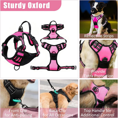 Pink checkered dog harness with metal D-rings