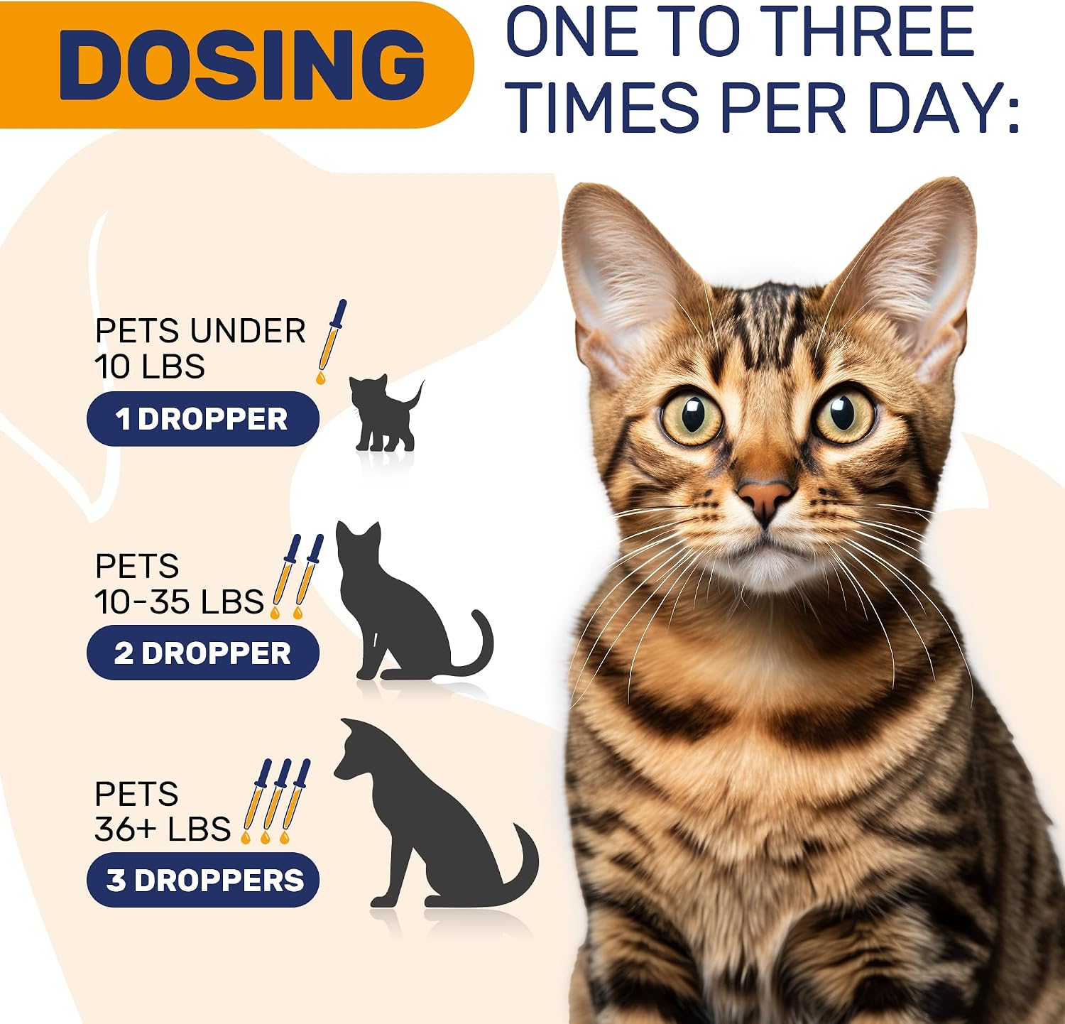 Back label of Clear Max pet supplement displaying the weight-based dosage chart for dogs and cats