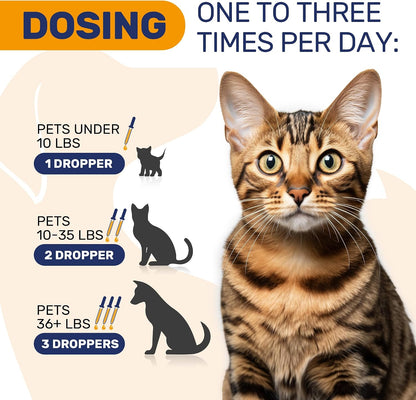 Back label of Clear Max pet supplement displaying the weight-based dosage chart for dogs and cats