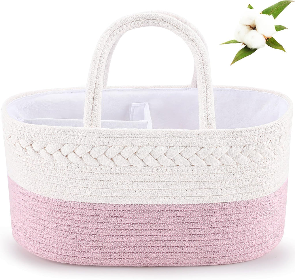 ABenkle boho cotton rope diaper caddy front view nursery storage