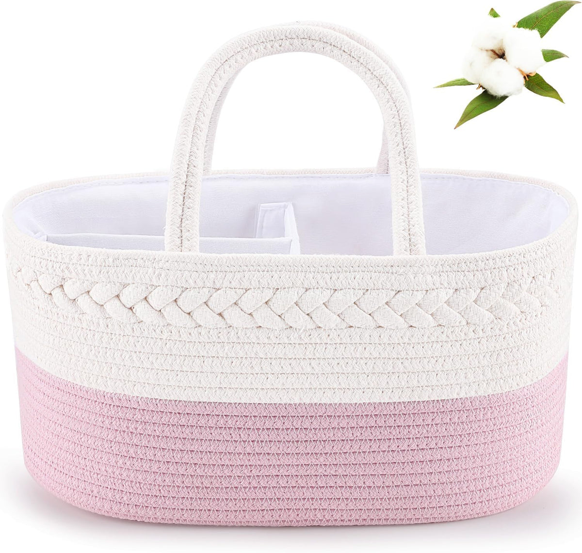 ABenkle boho cotton rope diaper caddy front view nursery storage