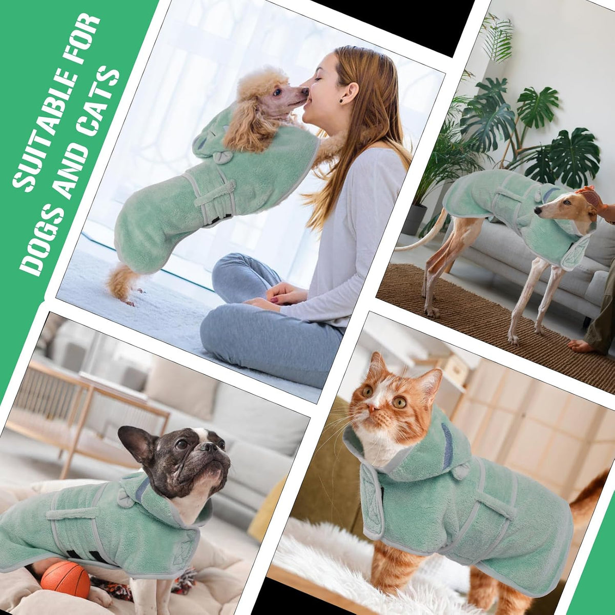 Water absorbent dog jacket being adjusted with the wide hook and loop fastener strap