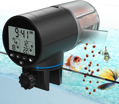 JuzPetz automatic fish feeder front view digital timer display