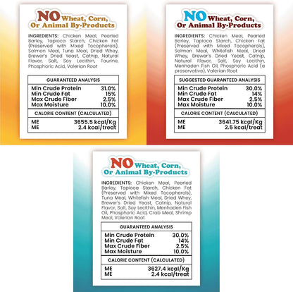 Meowijuana non GMO corn free catnip treats packaging layout.