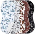 SmoothNovelty Vintage Western Baby Burp Cloths front view of five pack set showcasing cowboy boot and horseshoe designs