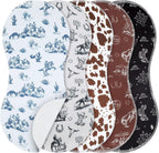 SmoothNovelty Vintage Western Baby Burp Cloths front view of five pack set showcasing cowboy boot and horseshoe designs