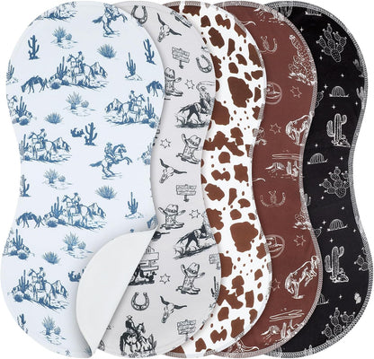SmoothNovelty Vintage Western Baby Burp Cloths front view of five pack set showcasing cowboy boot and horseshoe designs