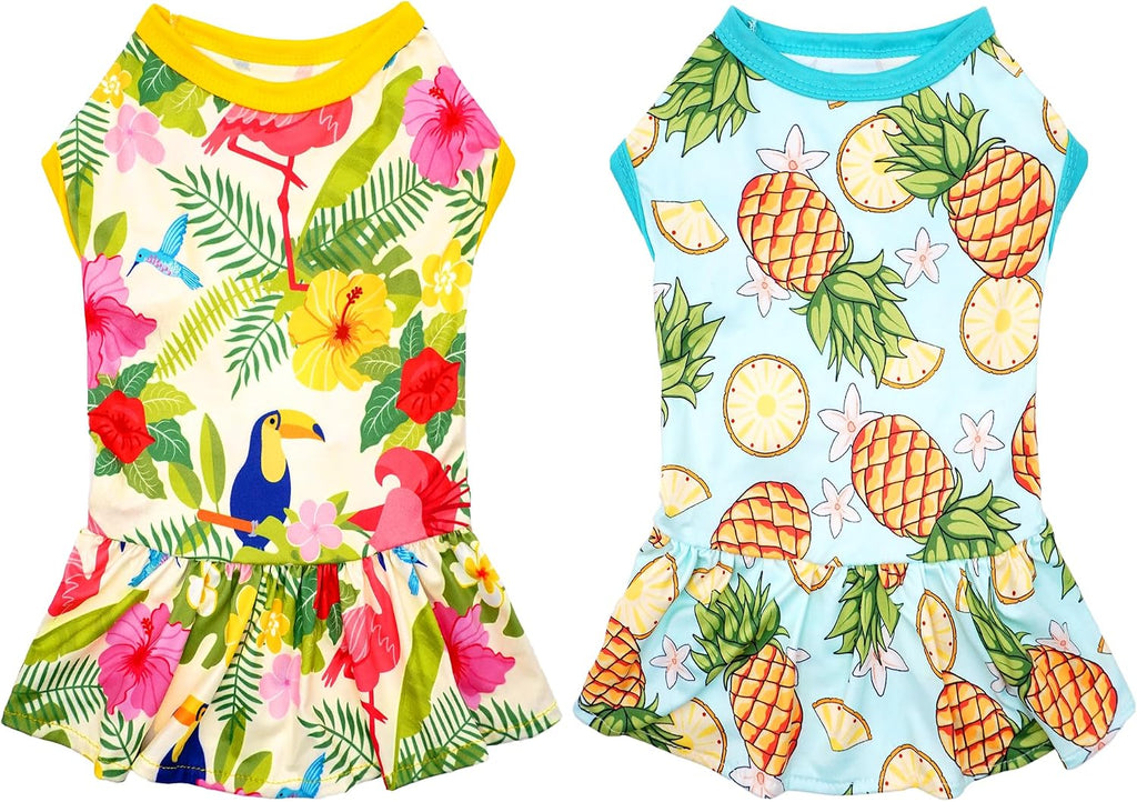 2PCS/Pack Hawaiian Dog Dresses Pink Green for Small Dogs Girl Female Puppies Doggies Kittens Skirts Summer Sundress Pet Apparel Pineapple Toucan Flamingo Soft for Holiday Party Beach S - Image 9