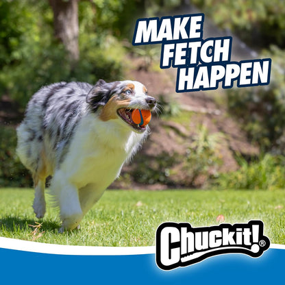 Three Chuckit! dog balls showing texture and design