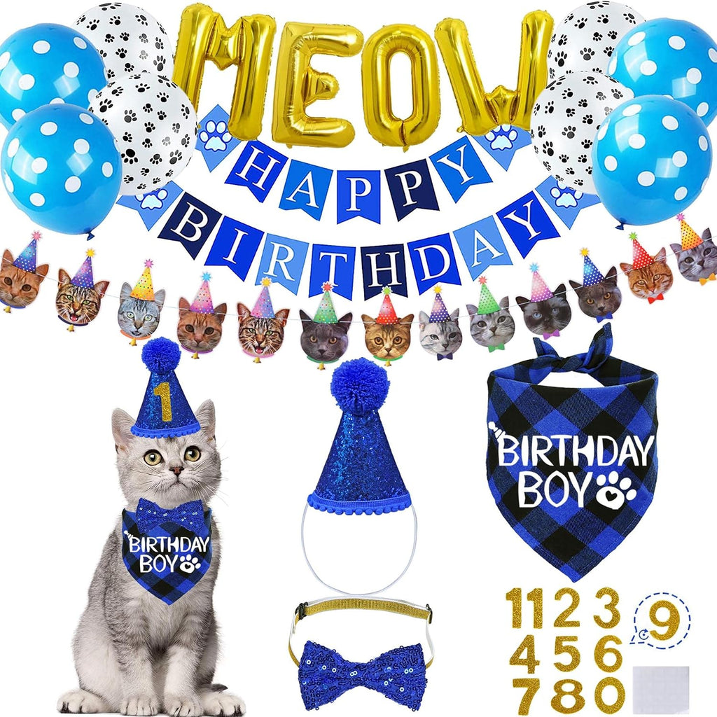STMK Cat Birthday Decorations, Cat Birthday Hat with Number Bandana Bow Tie Collar for Cats Kittens Apparel Birthday Outfits - Image 10
