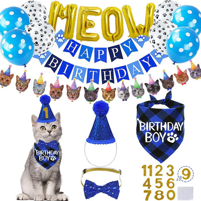 STMK Cat Birthday Decorations, Cat Birthday Hat with Number Bandana Bow Tie Collar for Cats Kittens Apparel Birthday Outfits - Image 10