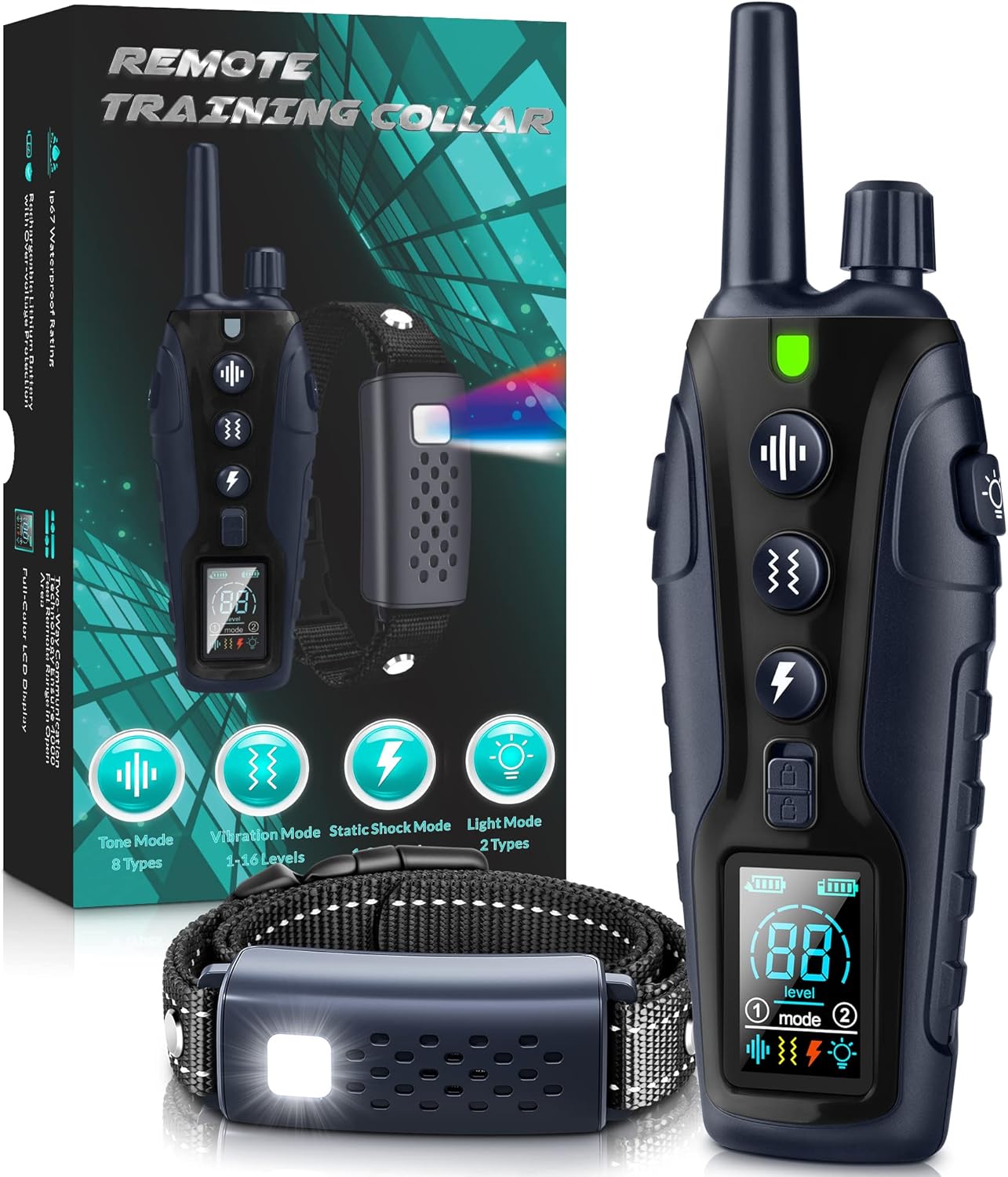 Nikketta 4500FT dog training collar front view with remote