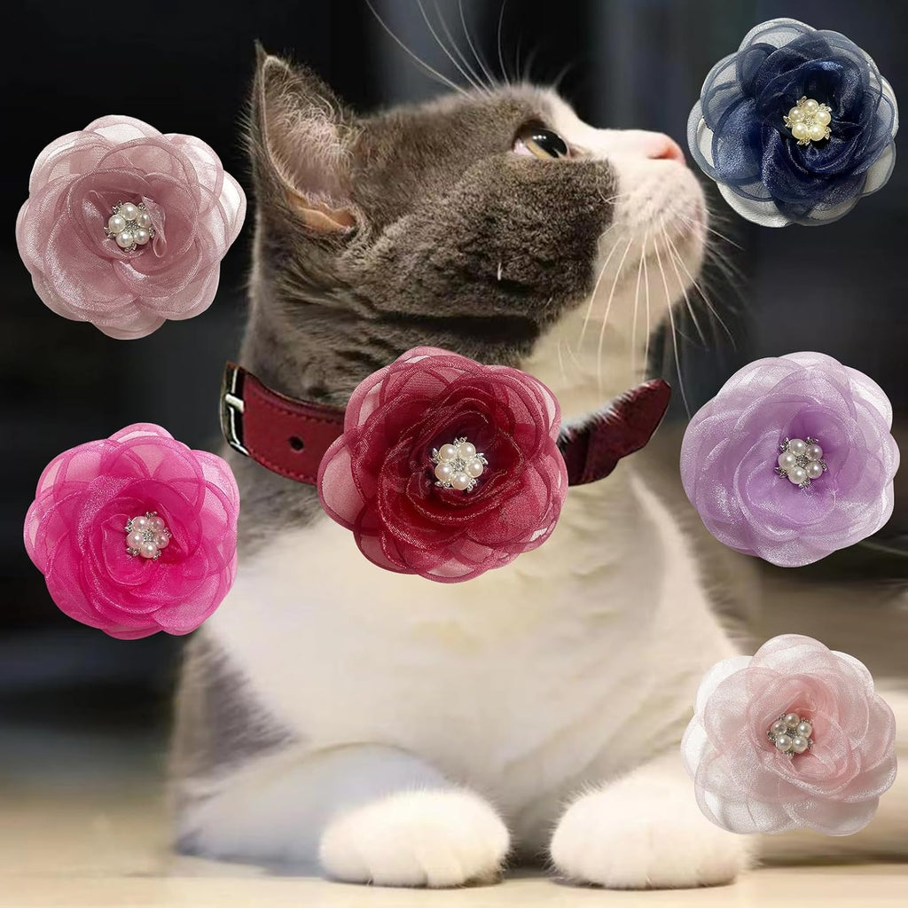 Navy blue organza flower pet charm from UBQUBQ showing detailed chiffon texture