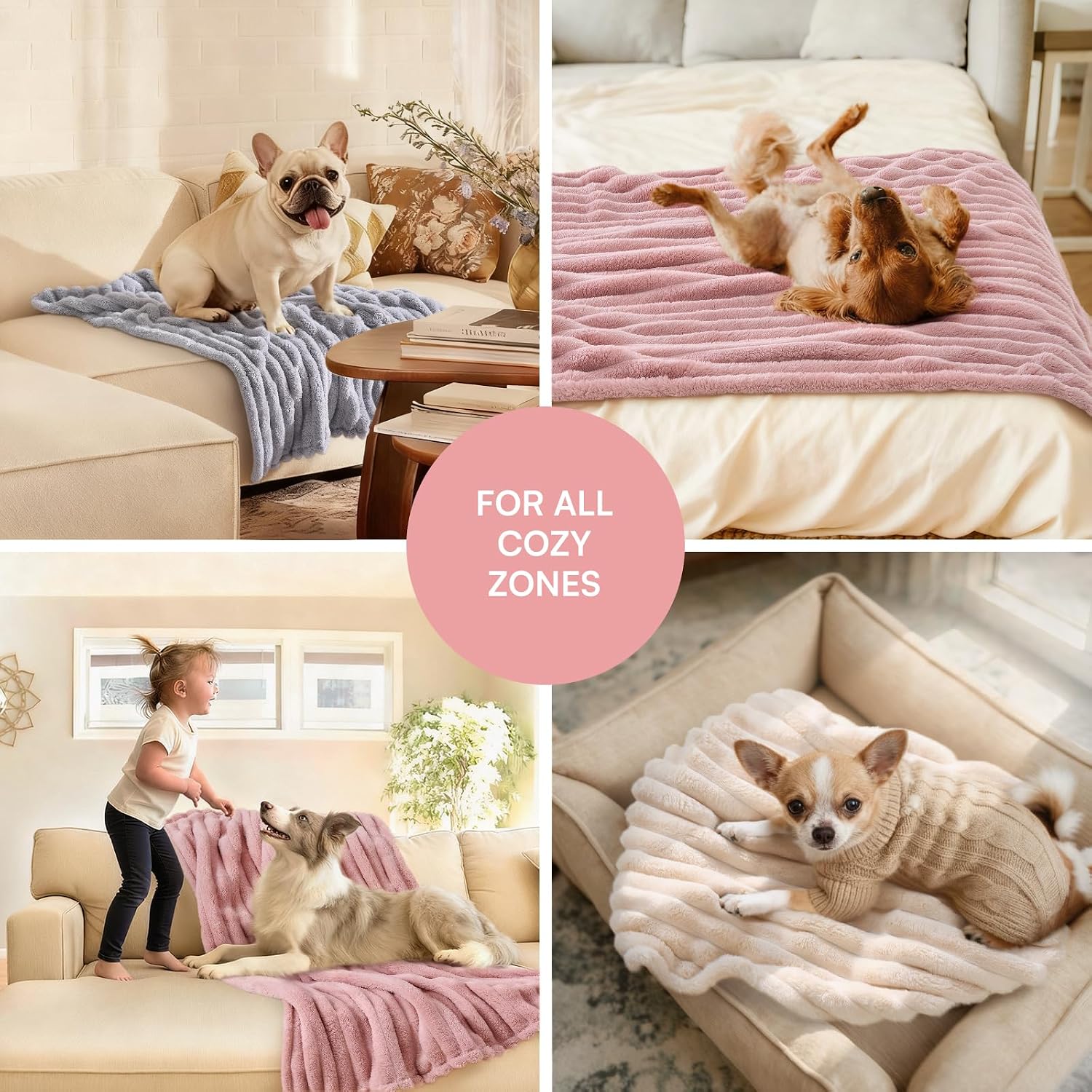 Beige LINENLUX fleece pet blanket placed inside a small dog crate for comfort