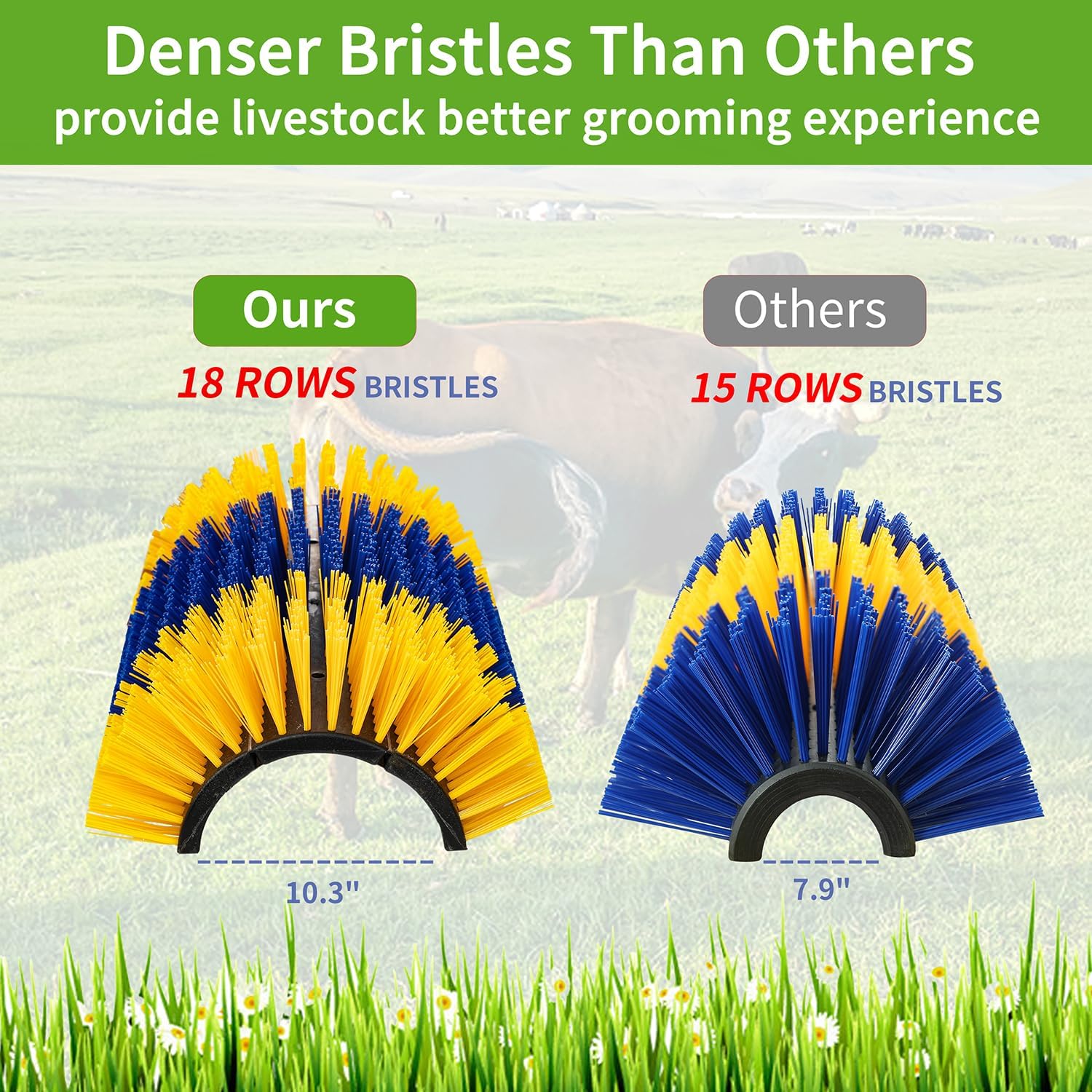 Close up of durable nylon bristles on livestock scratcher