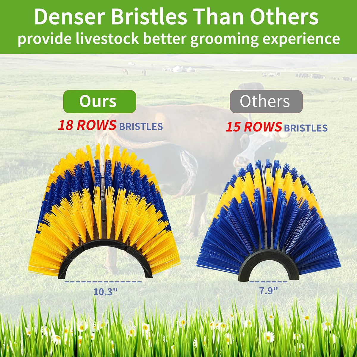 Close up of durable nylon bristles on livestock scratcher