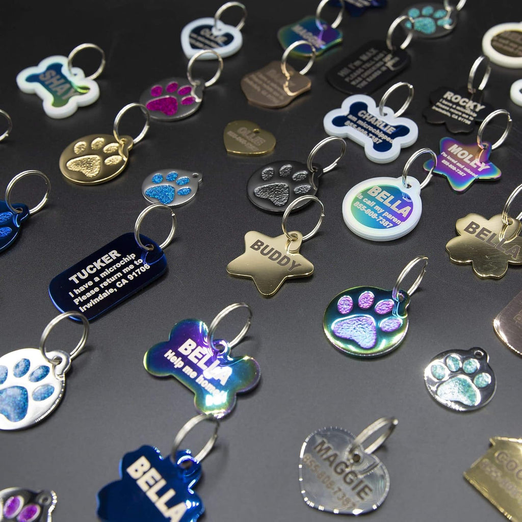 PetANTastic round paw print cat identification tag with split ring attached