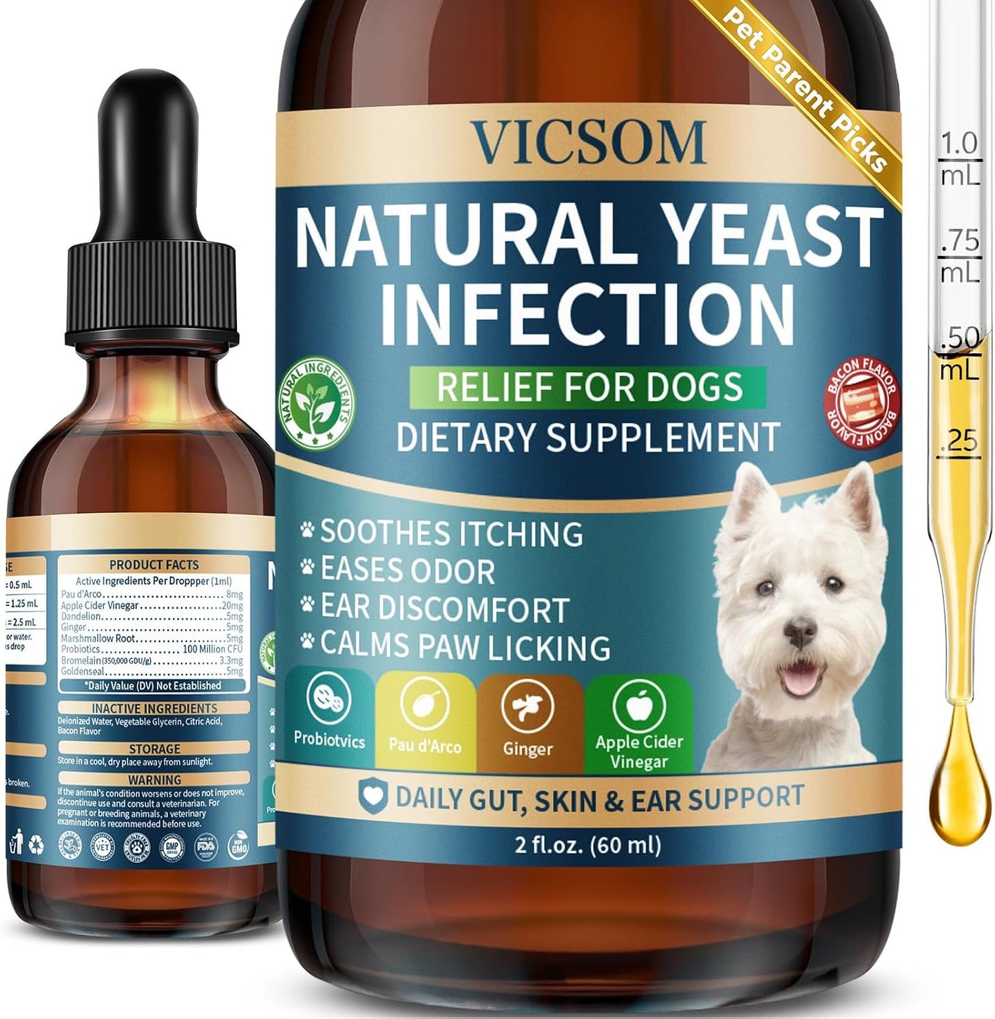 VICSOM Natural Dog Yeast Infection Treatment for Dogs, Itchy Skin & Ear Treatment Natural Support Allergy Relief, Dog Yeast Infection Relief, Support Irritation, Itching & Inflammation 60ml - Image 1