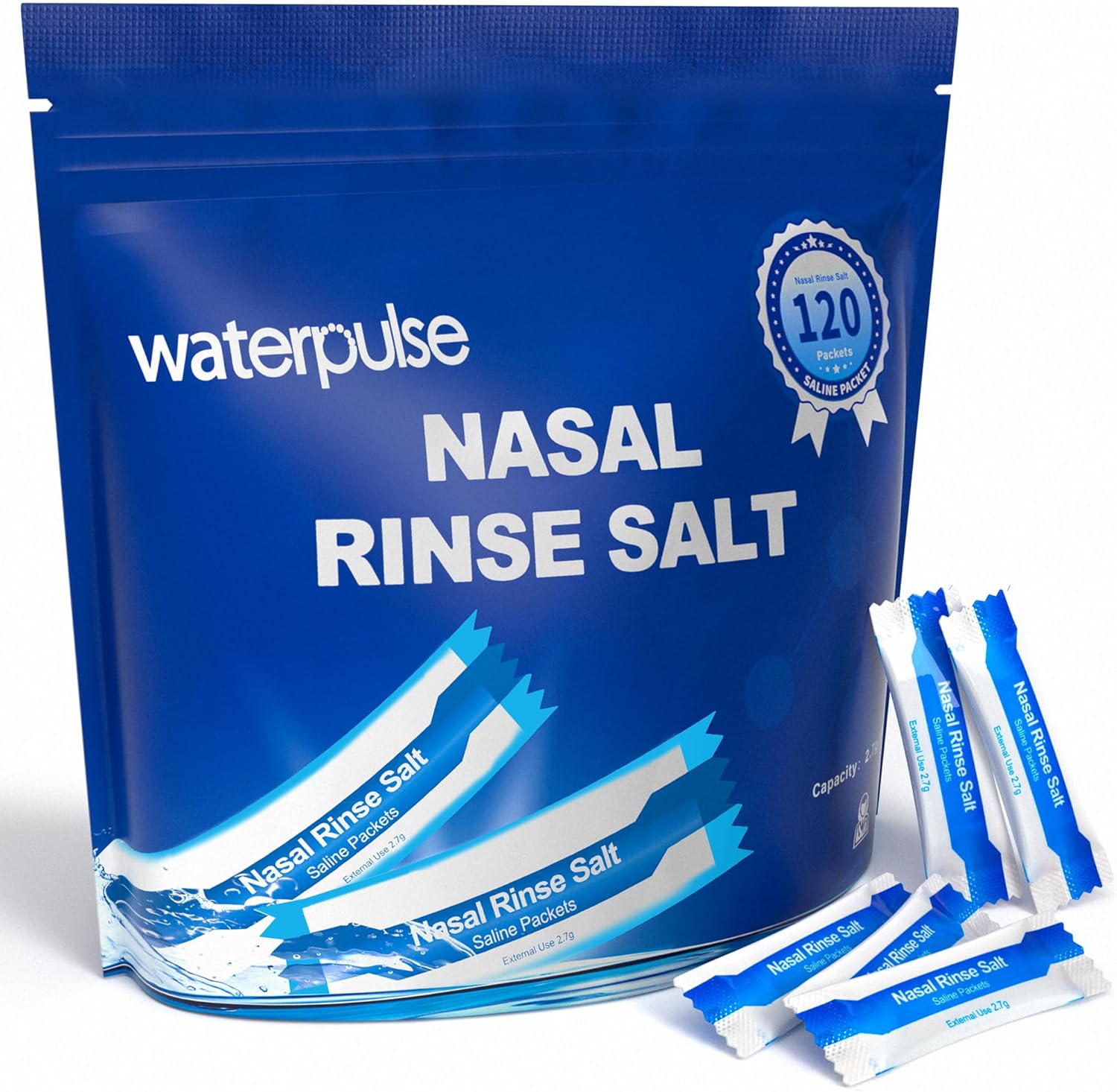 Waterpulse 120 Saline Packets front view for nasal irrigation