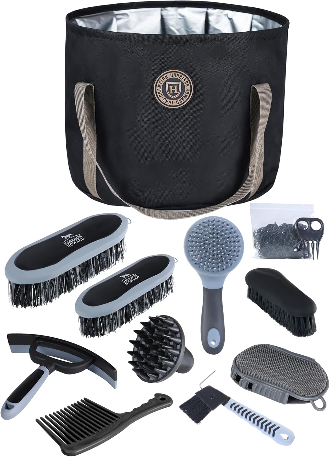 Harrison Howard Horse Grooming Kit 9 Piece with Tote, Non-Slip Silicone Grip Brush Set for Horses, Shedding Bathing Daily Care, Beginner Friendly Soft Blue - Image 10