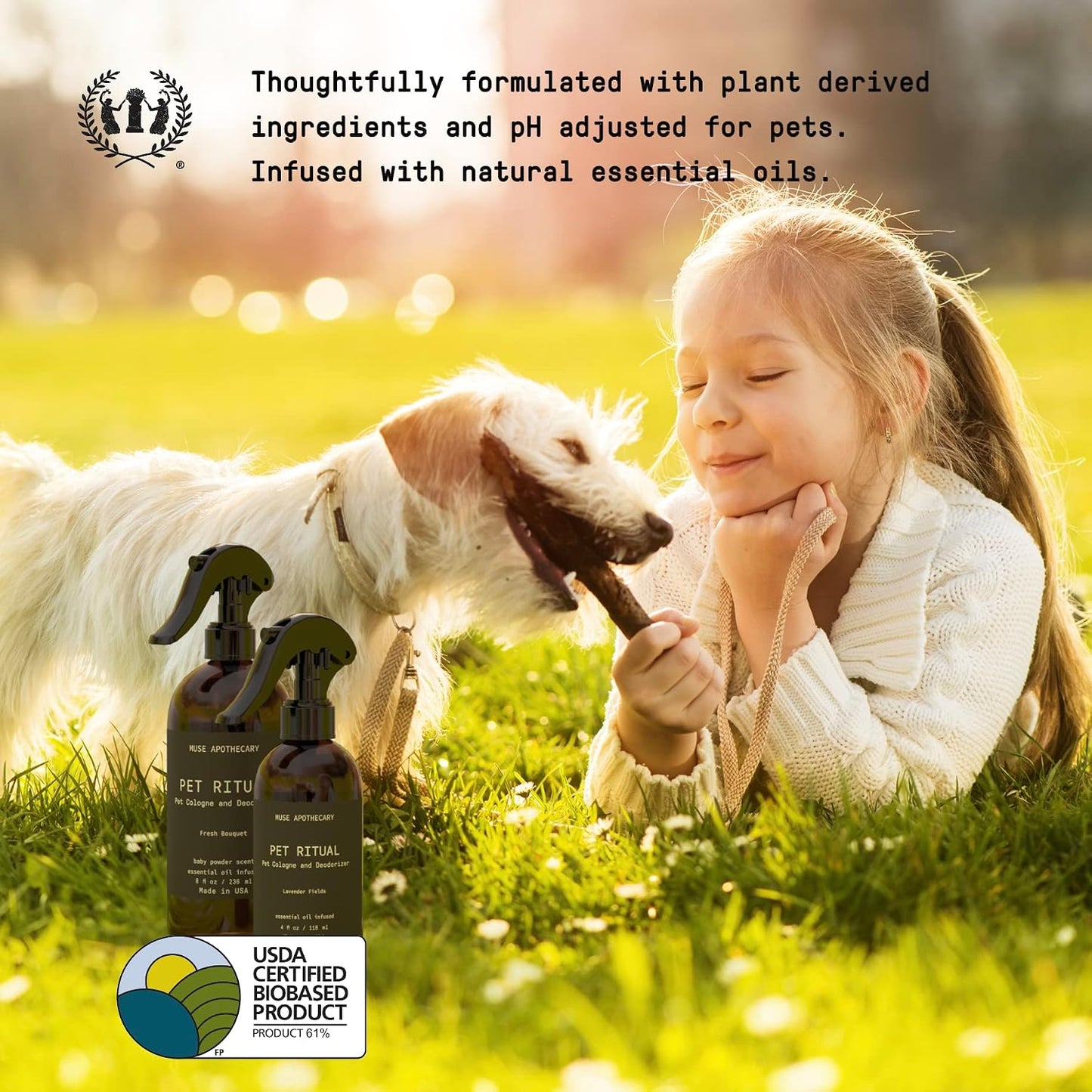 Plant derived pet deodorizer spray infused with essential oils for sensitive skin