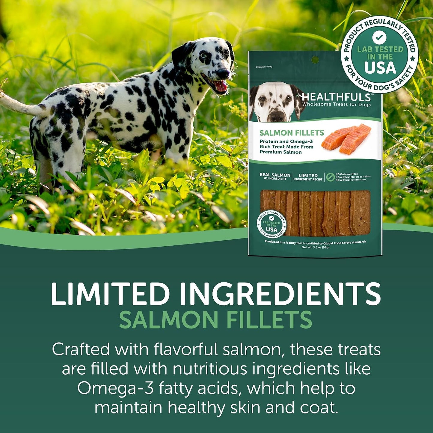 Healthfuls dog treats 3.5 ounce bag back label details