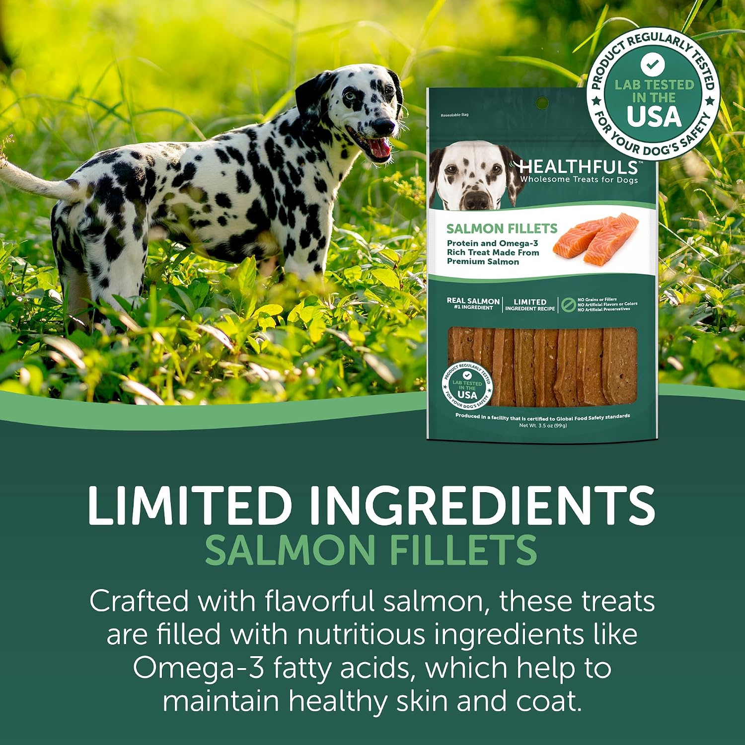 Healthfuls dog treats 3.5 ounce bag back label details