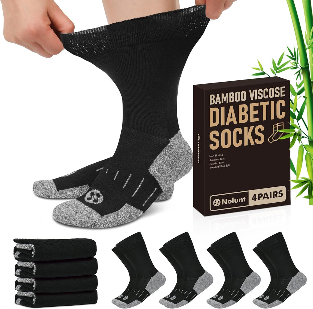 Nolunt diabetic crew socks for men four pairs front view packaging