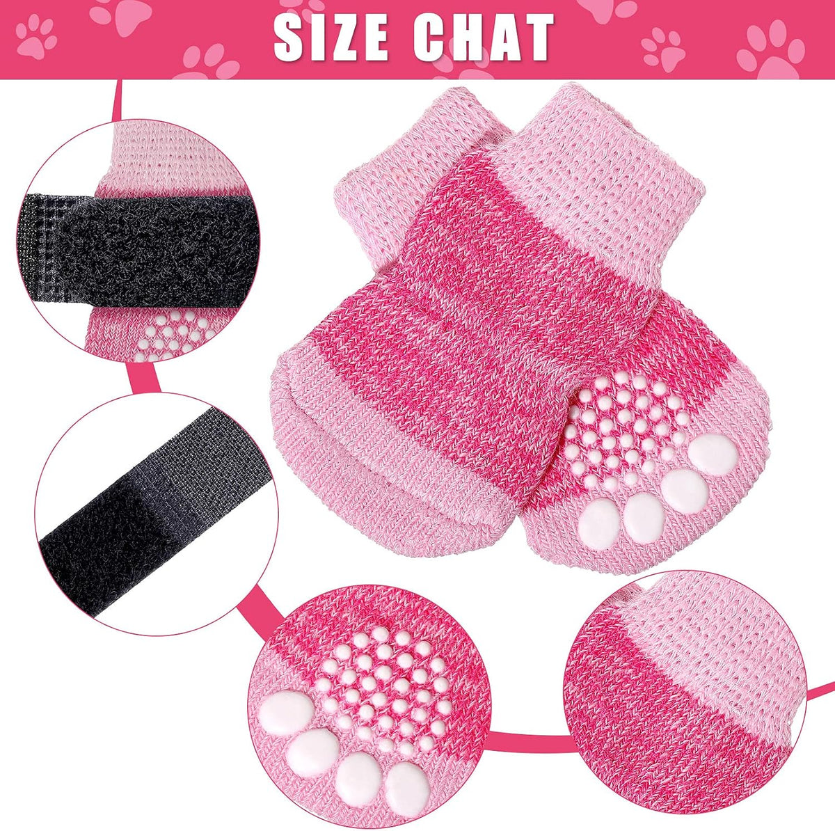 Small dog wearing Frienda anti-slip socks on hardwood floor