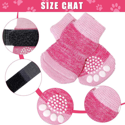 Small dog wearing Frienda anti-slip socks on hardwood floor