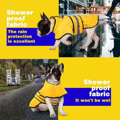 Durable polyester pet poncho being adjusted on a medium breed.