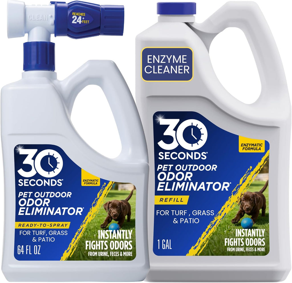 30 Seconds Outdoor Odor Eliminator for Pets front view showing hose end sprayer bottle