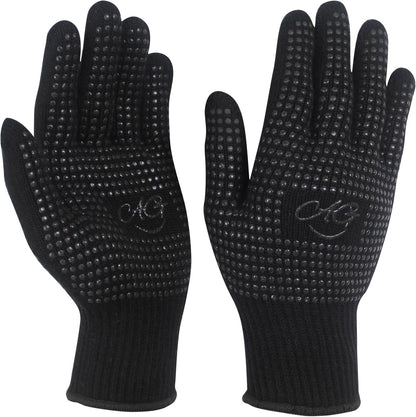 ANGENIL heat resistant gloves front view showing black cotton fabric with non slip silicone bumps