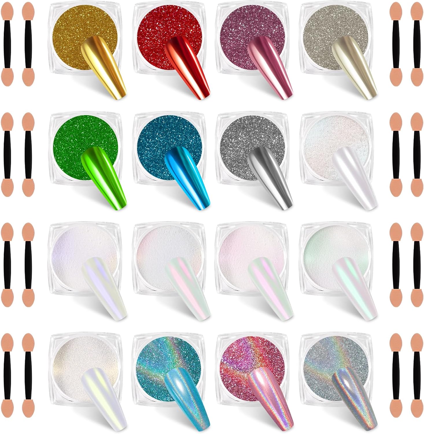 Siusio 16 Jars Chrome Nail Powder Kit front view