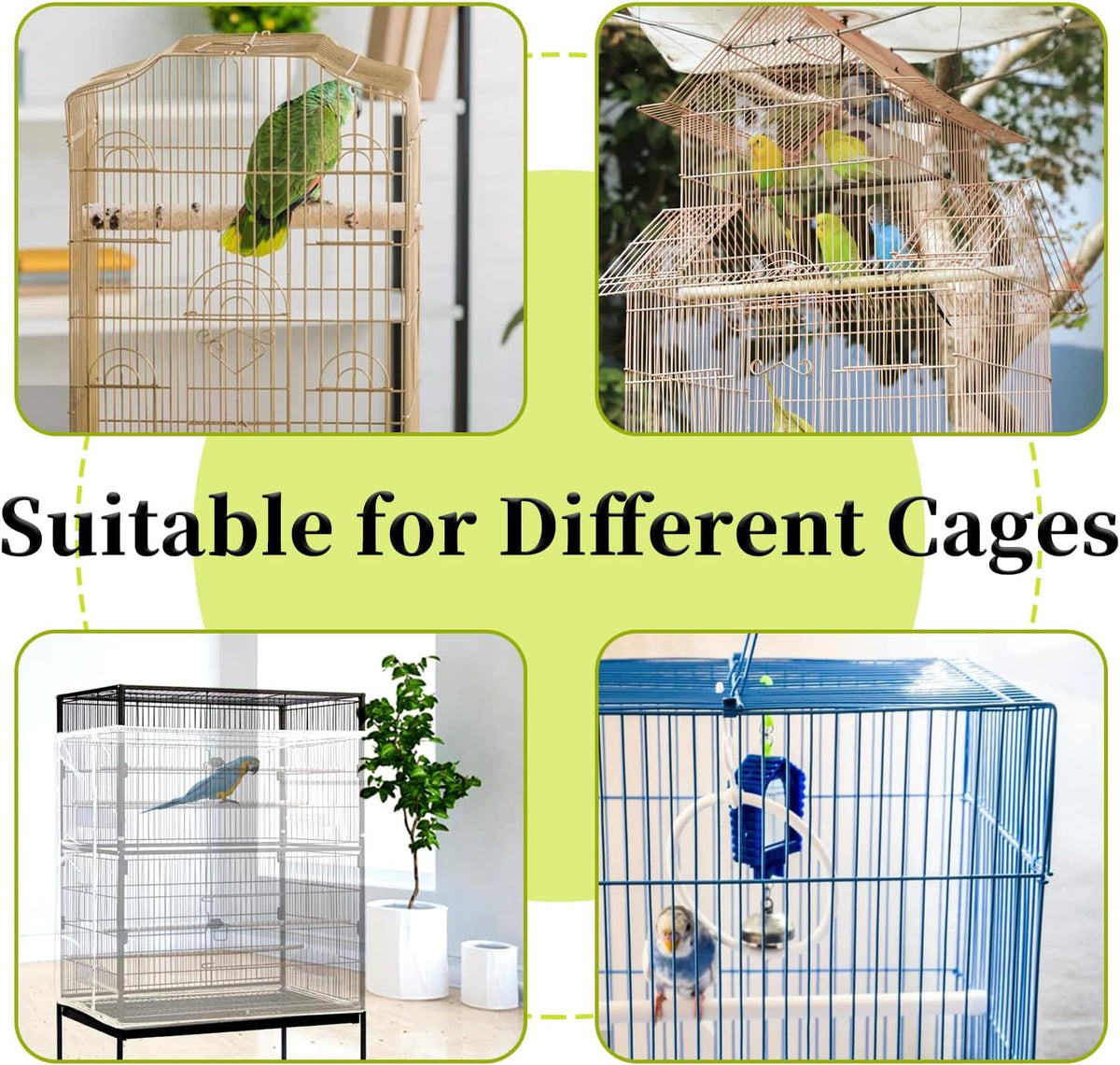 Bird cage seed catcher installed on round enclosure