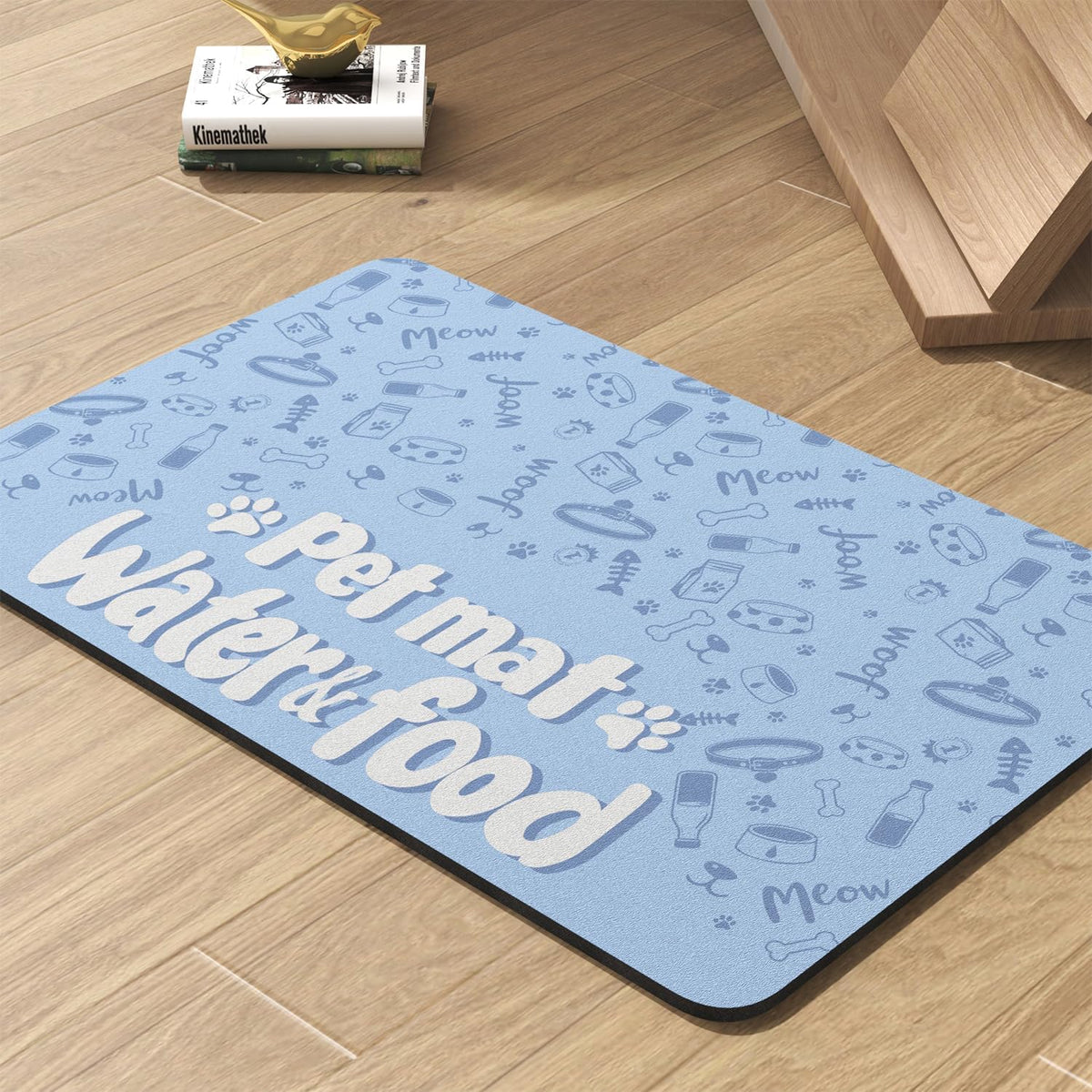 Waterproof dog accessories mat protecting wooden floor from spillages