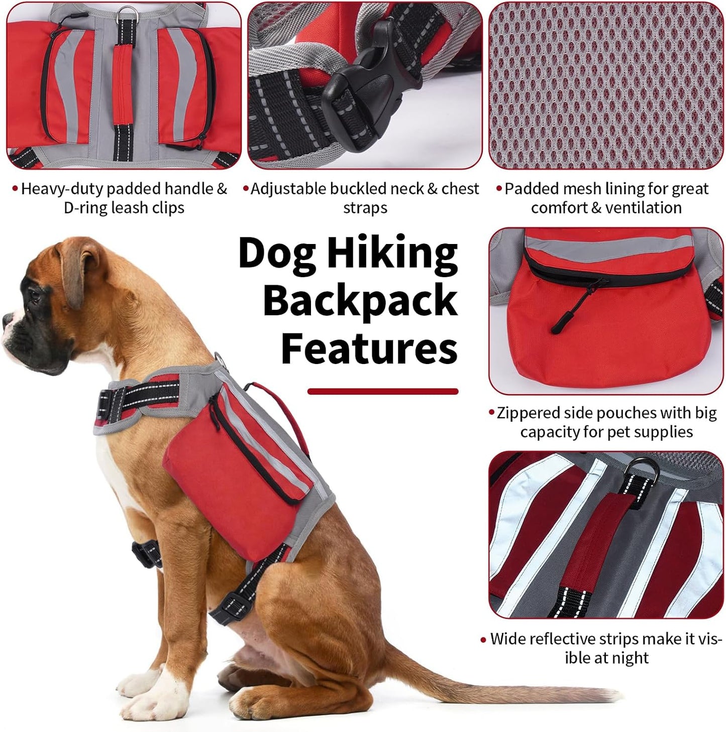 DENTRUN nylon dog harness vest highlighting the top lifting handle and D-ring