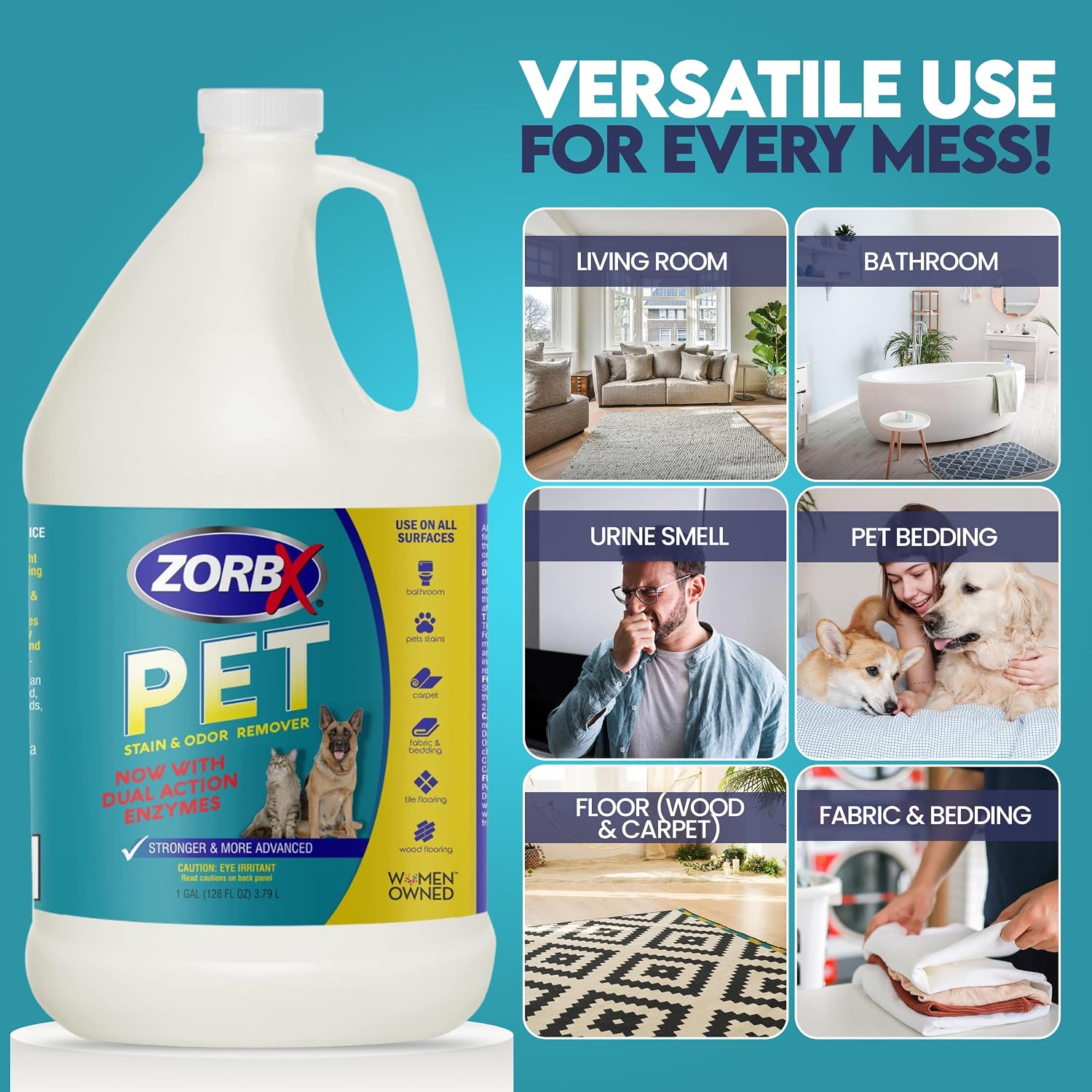 ZORBX dual action natural enzyme pet stain cleaner on hardwood floor