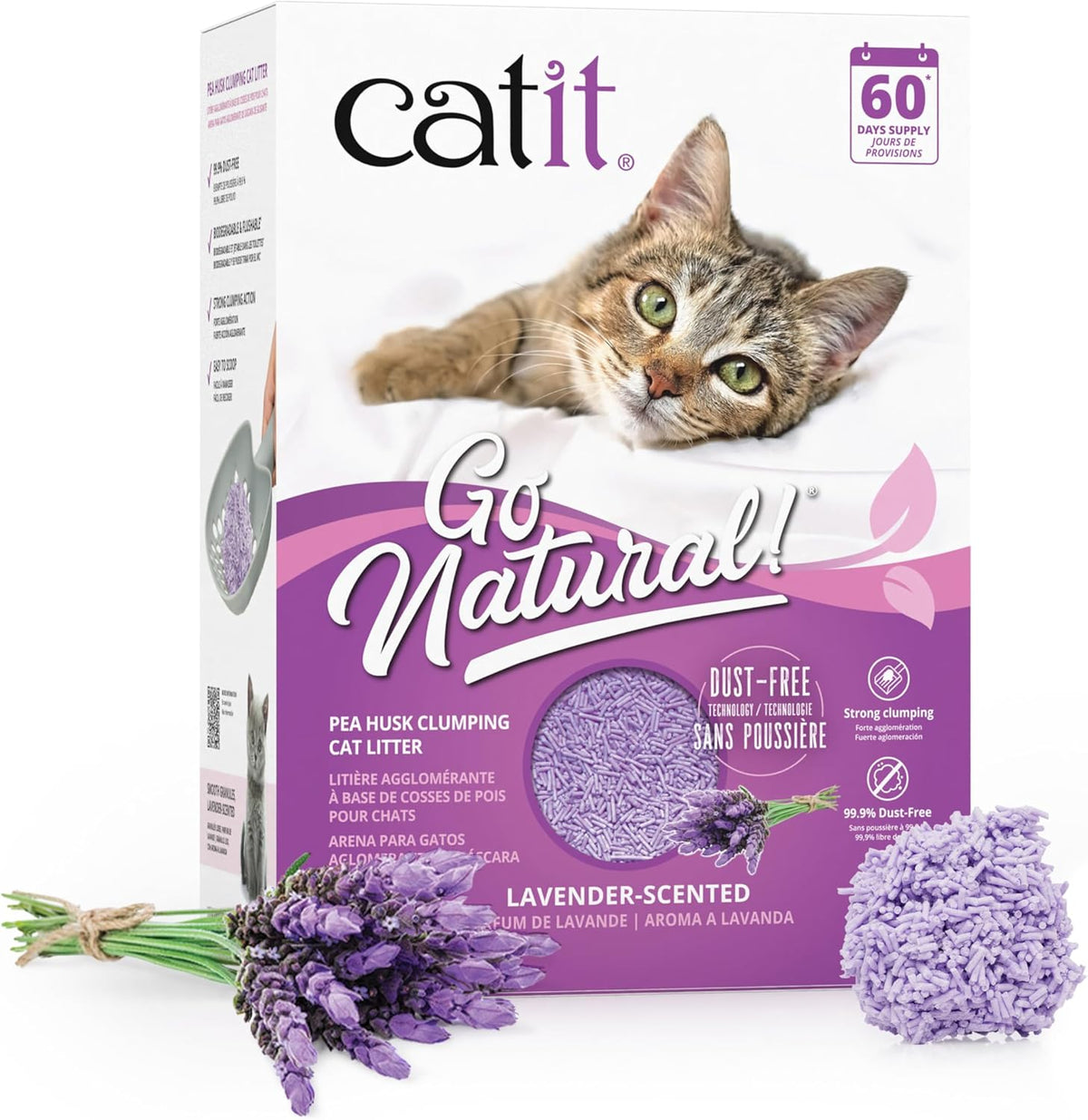 Catit Go Natural pea husk lavender cat litter front view packaging