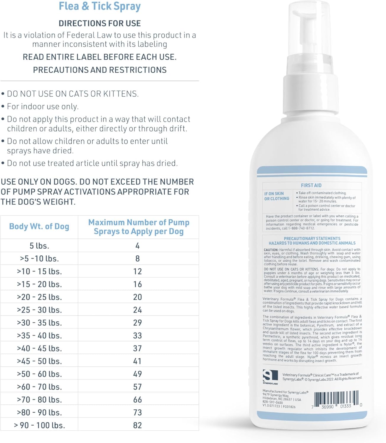 Veterinary Formula dog flea spray bottle label