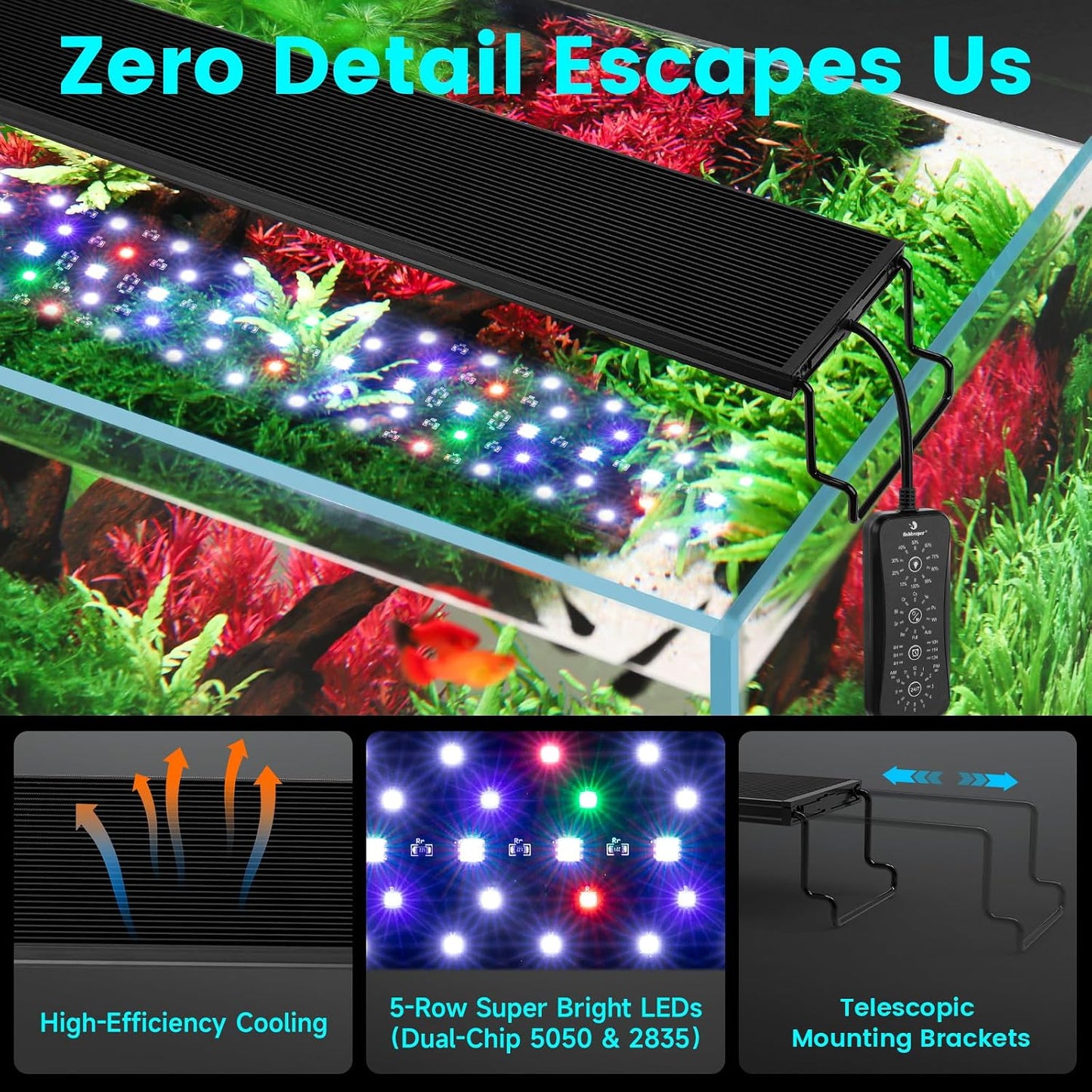 Fishkeeper premium fish tank light packaging contents with power adapter and controller