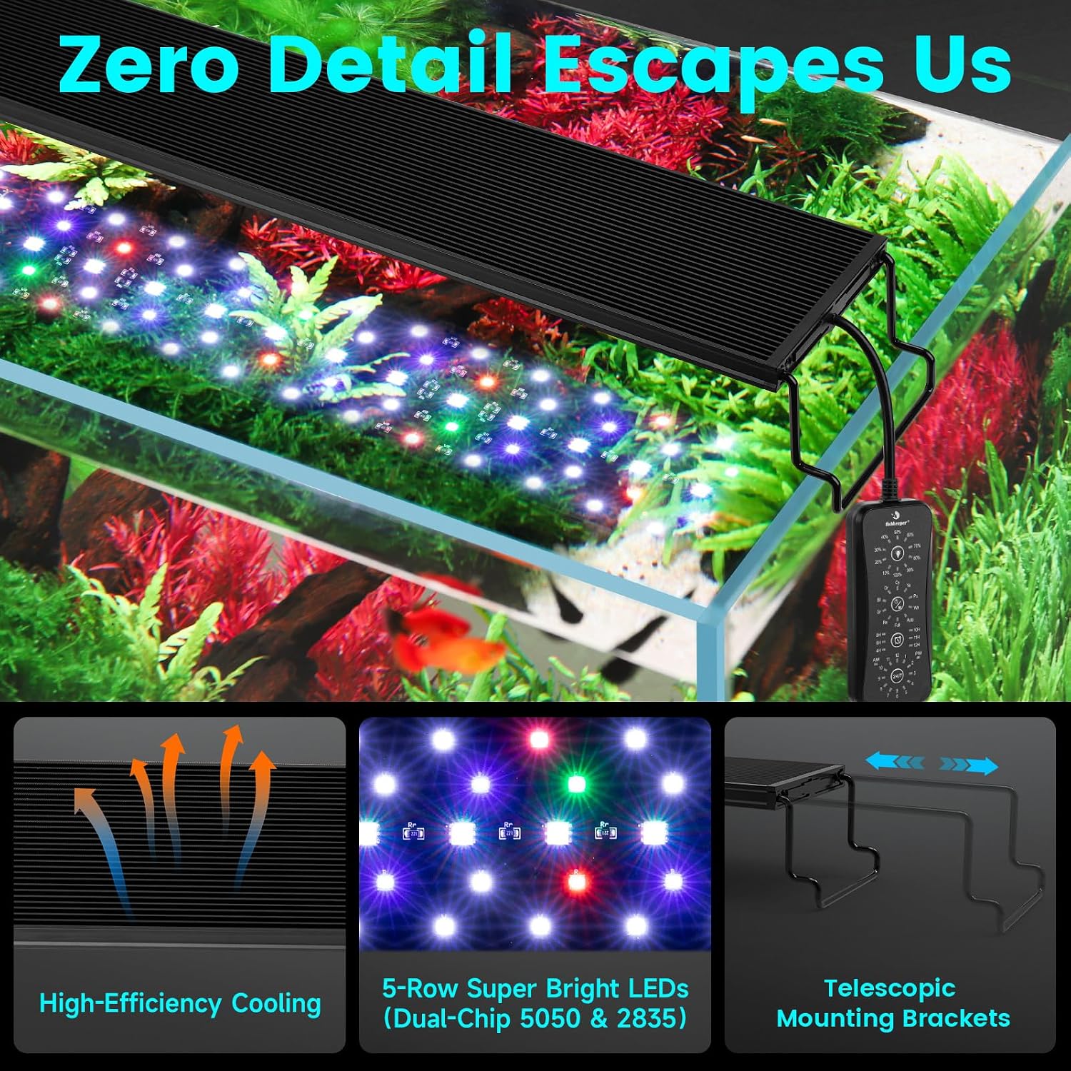Fishkeeper premium fish tank light packaging contents with power adapter and controller